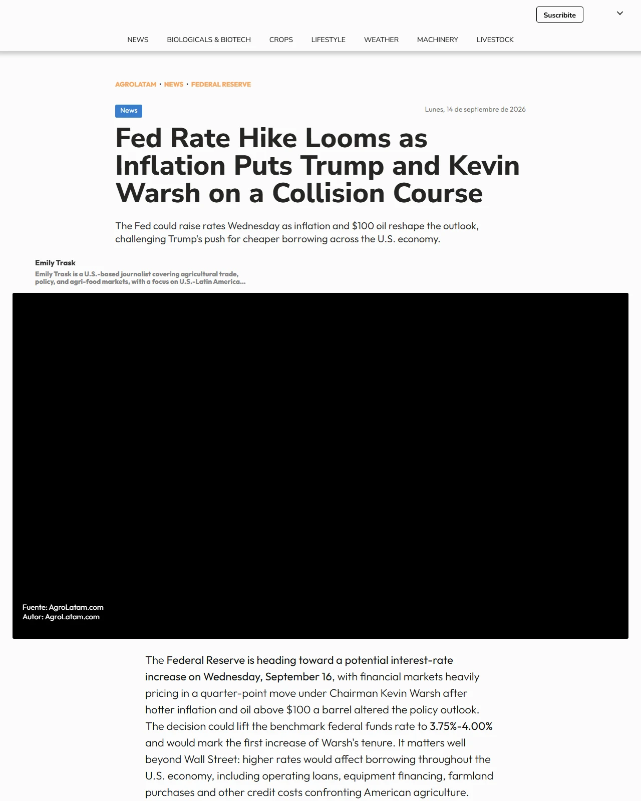 agrolatam.com as published: Fed Rate Hike Looms as Inflation Puts Trump and Kevin Warsh on a Collision Course