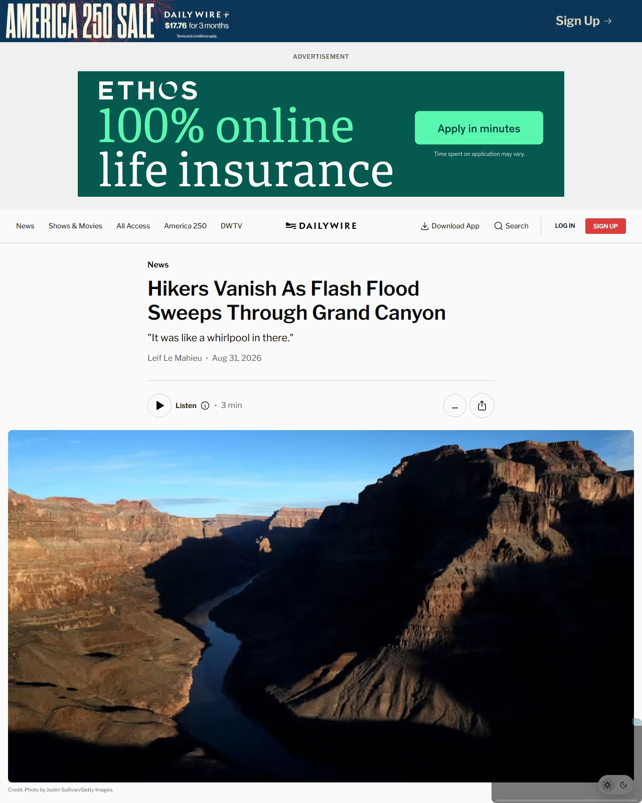 dailywire.com as published: Hikers Vanish As Flash Flood Sweeps Through Grand Canyon