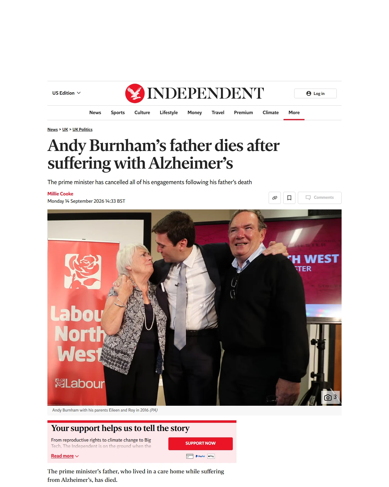 independent.co.uk as published: Andy Burnham’s father dies after suffering with Alzheimer’s