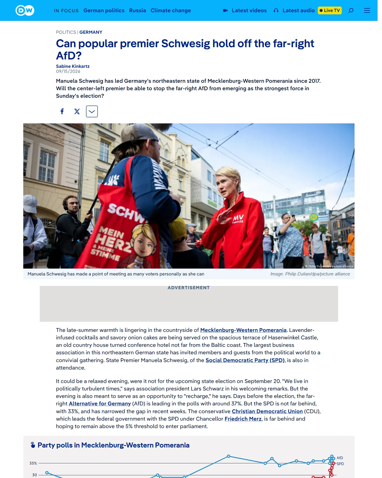 dw.com as published: Can popular state premier Schwesig hold off the far-right AfD?