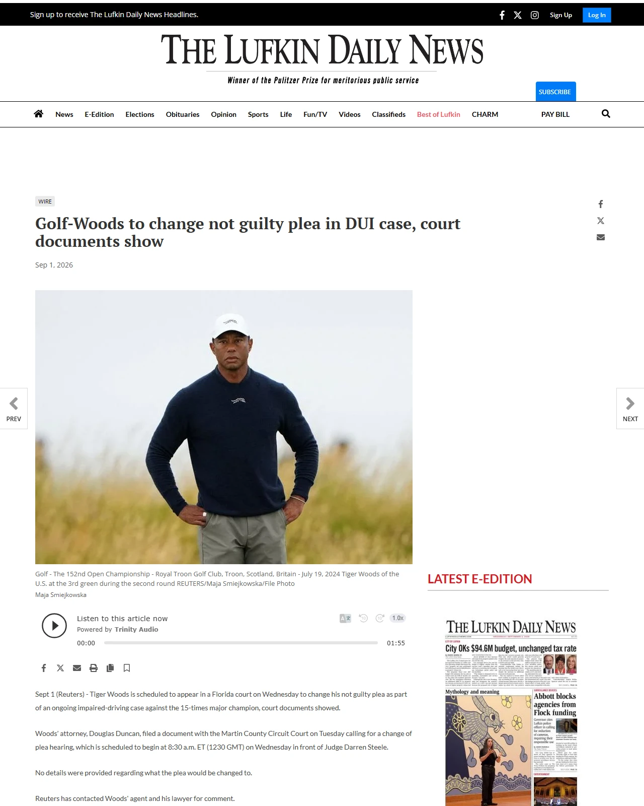 lufkindailynews.com as published: Golf-Woods to change not guilty plea in DUI case, court documents show