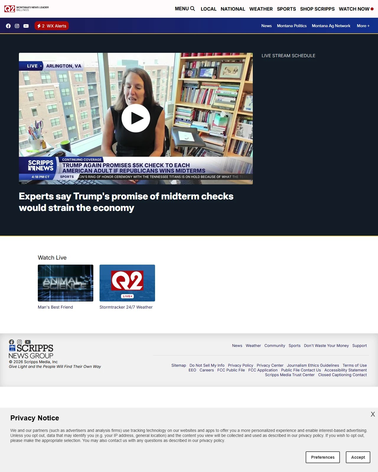 ktvq.com as published: Experts say Trump's promise of midterm checks would strain the economy