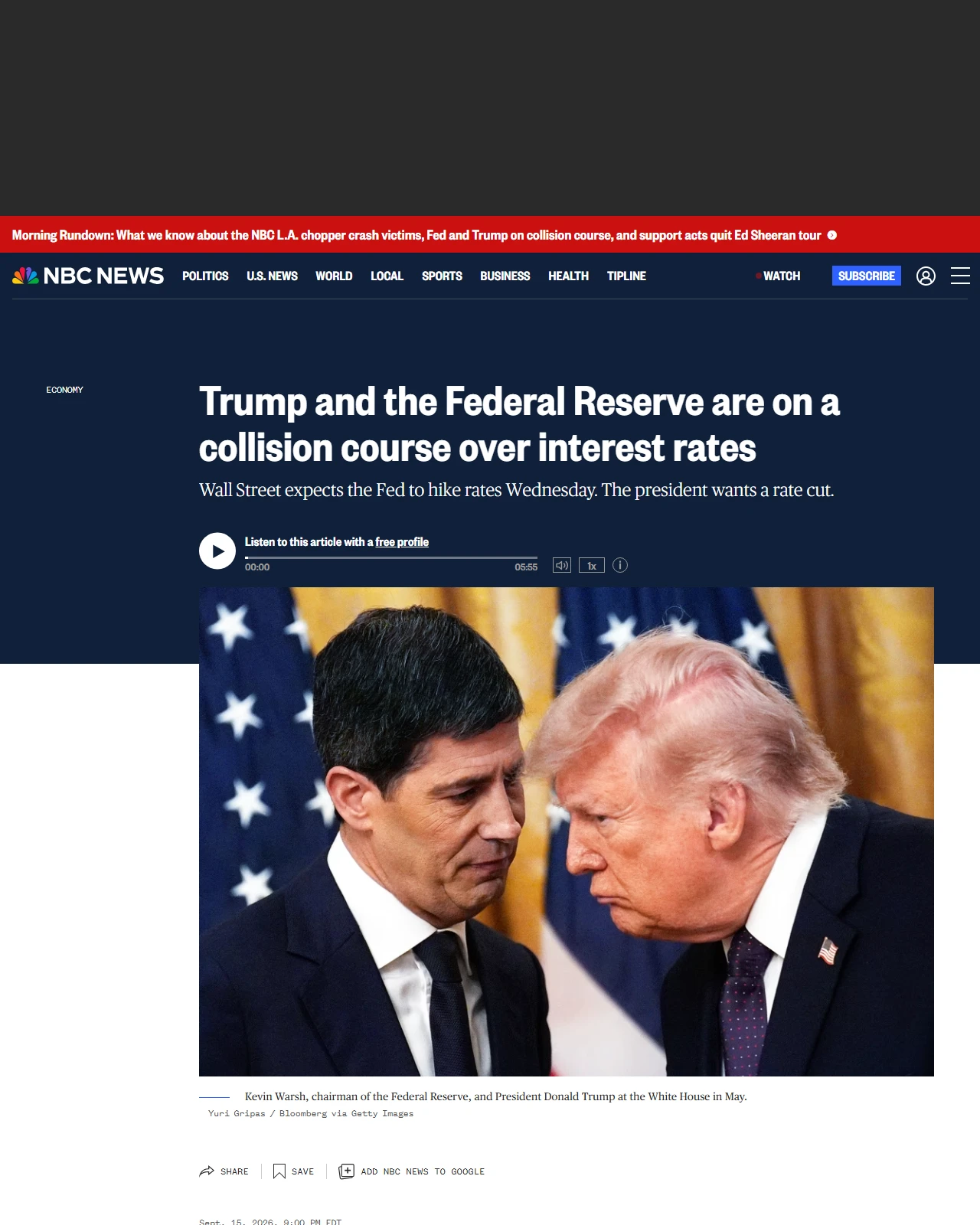 nbcnews.com as published: Trump and the Federal Reserve are on a collision course over interest rates