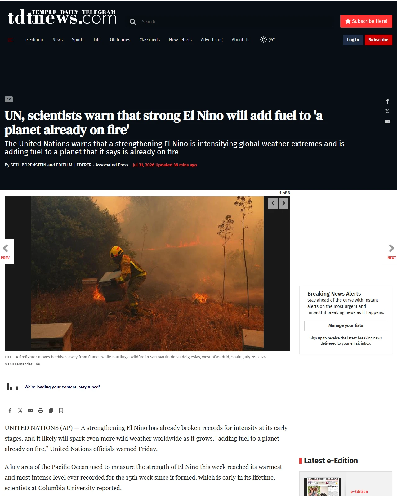 tdtnews.com as published: UN, scientists warn that strong El Nino will add fuel to 'a planet already on fire'
