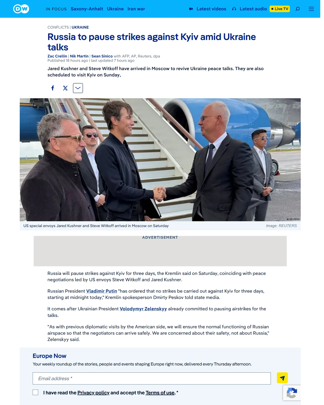 dw.com as published: Russia to pause strikes against Kyiv amid Ukraine talks