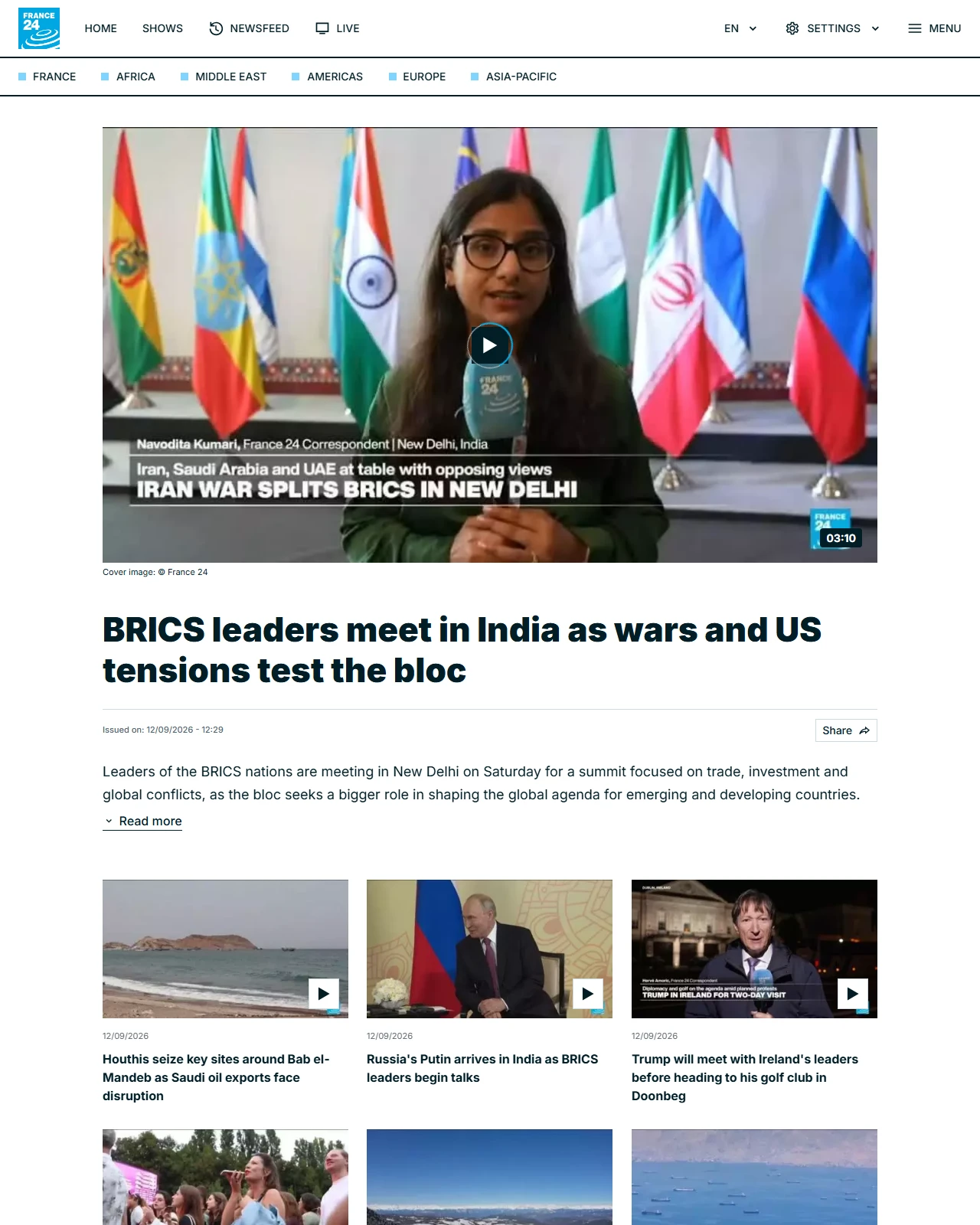 france24.com as published: BRICS leaders meet in India as wars and US tensions test the bloc
