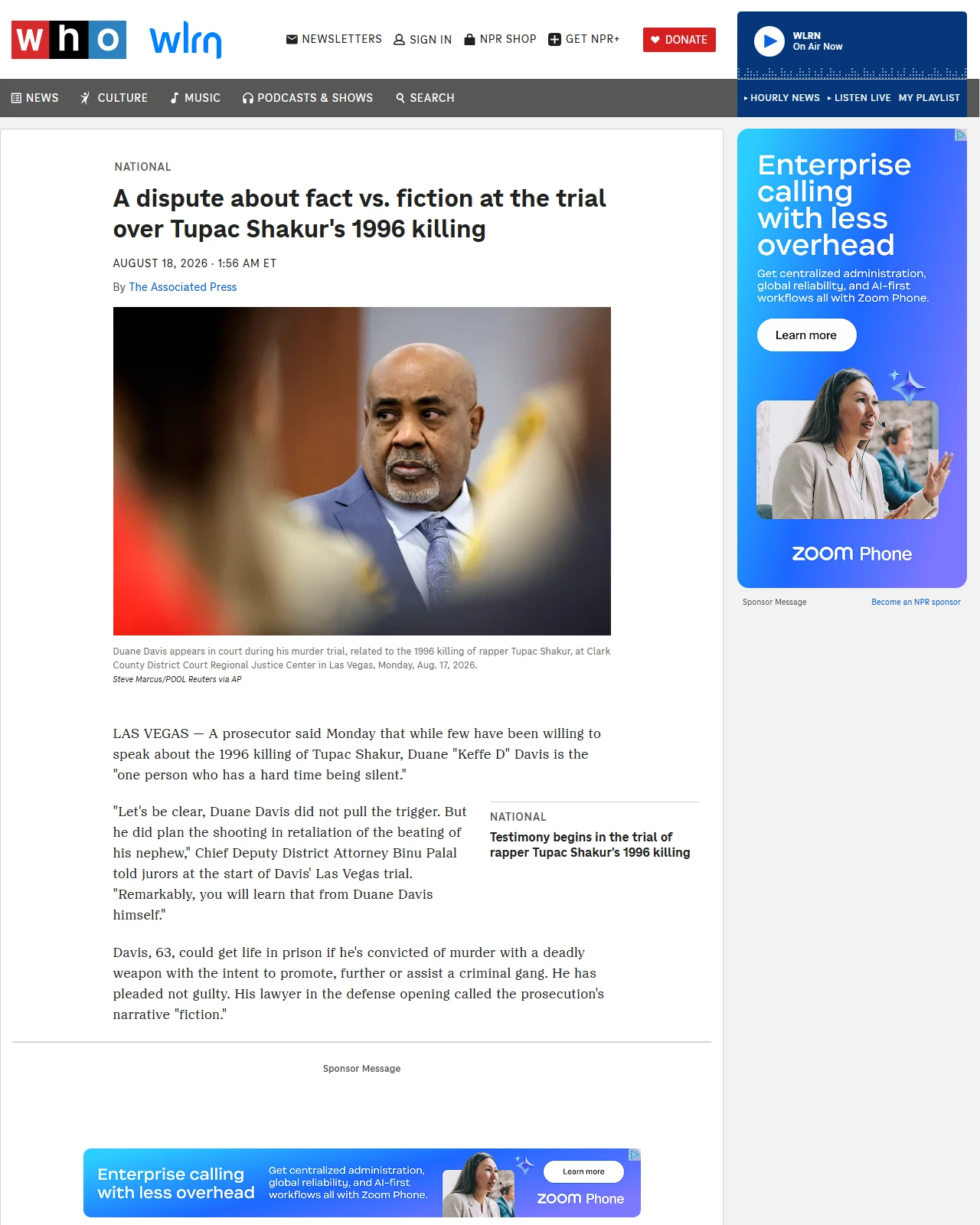 npr.org as published: A dispute about fact vs. fiction at the trial over Tupac Shakur's 1996 killing