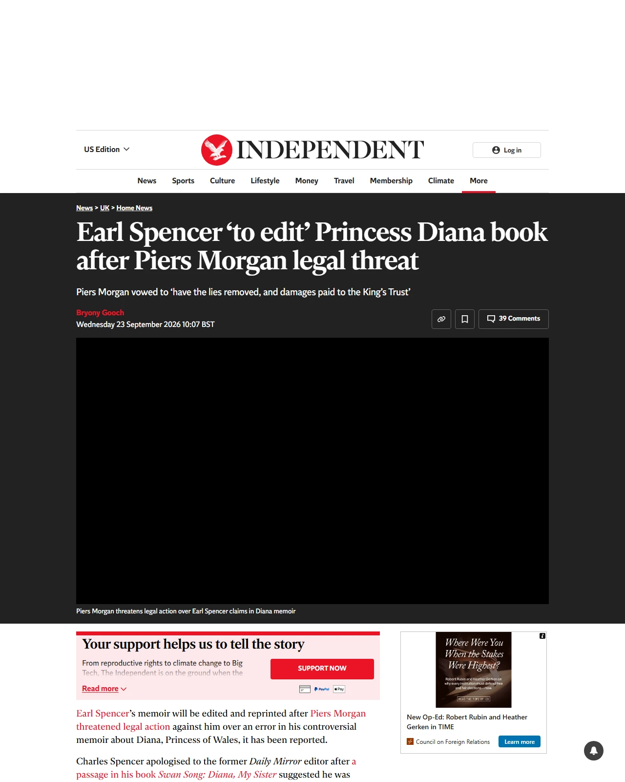 independent.co.uk as published: Earl Spencer ‘to edit’ Princess Diana book after Piers Morgan legal threat