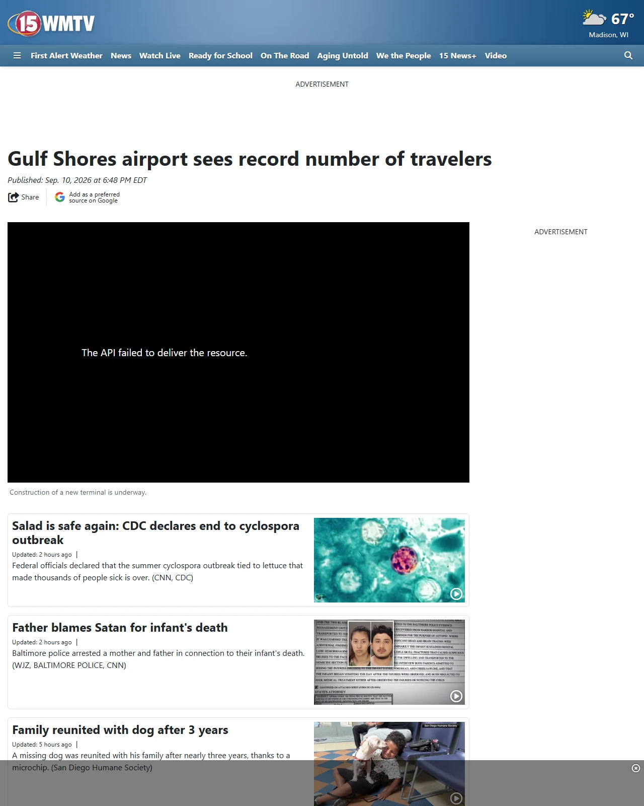 wmtv15news.com as published: Gulf Shores airport sees record number of travelers