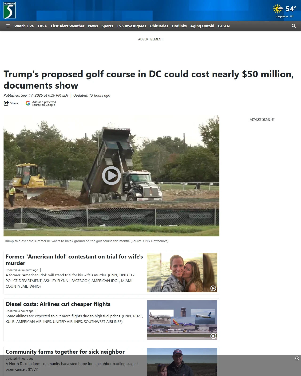 wnem.com as published: Trump's proposed golf course in DC could cost nearly $50 million, documents show