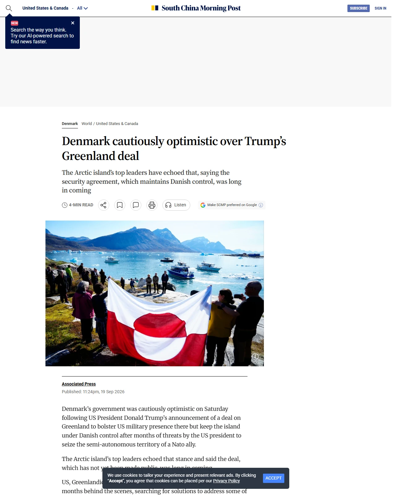 scmp.com as published: Denmark cautiously optimistic over Trump’s Greenland deal