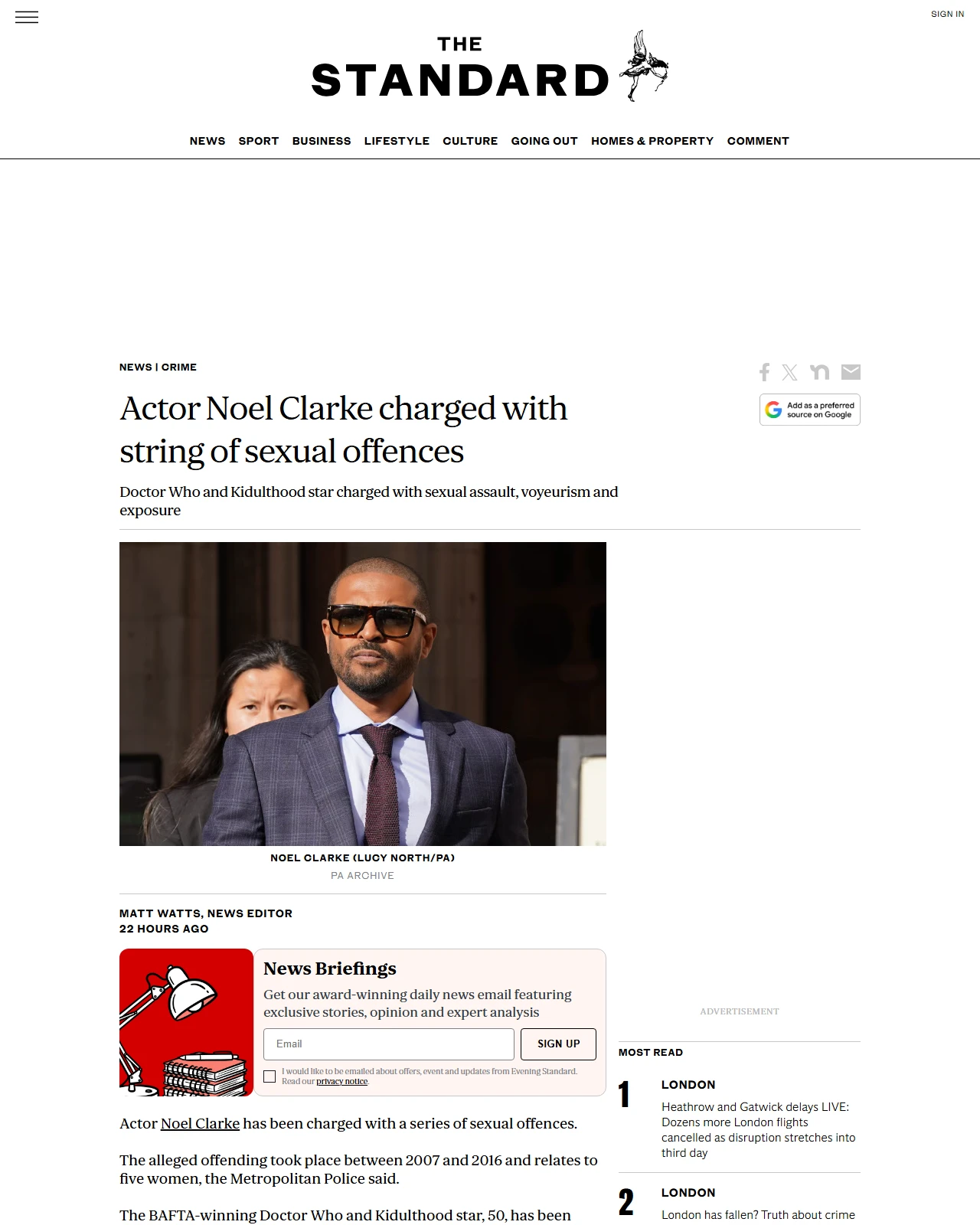 standard.co.uk as published: Actor Noel Clarke charged with string of sexual offences
