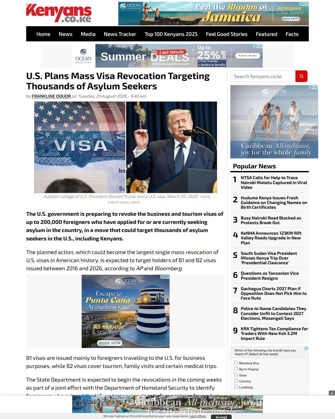 kenyans.co.ke as published: Kenyans in U.S. on High Alert as Trump Plans to Revoke More Visas