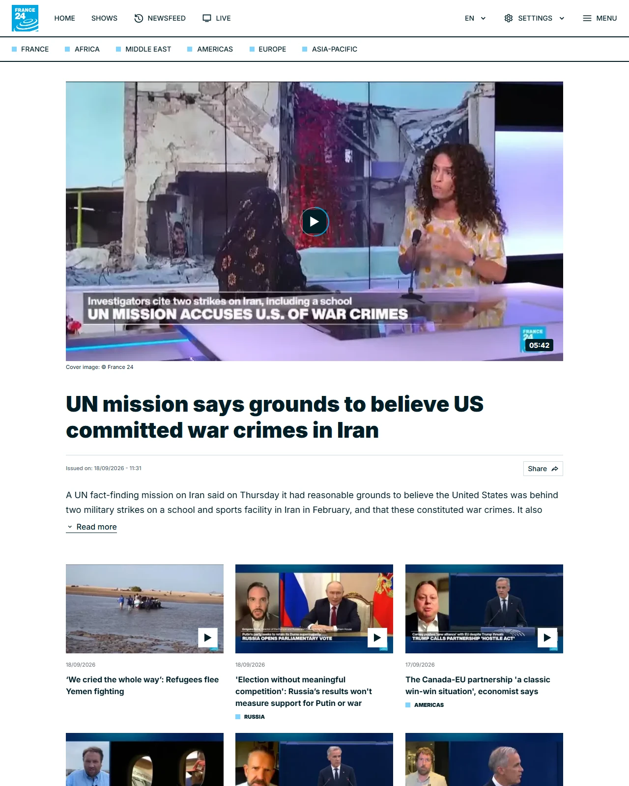 france24.com as published: UN mission says grounds to believe US committed war crimes in Iran