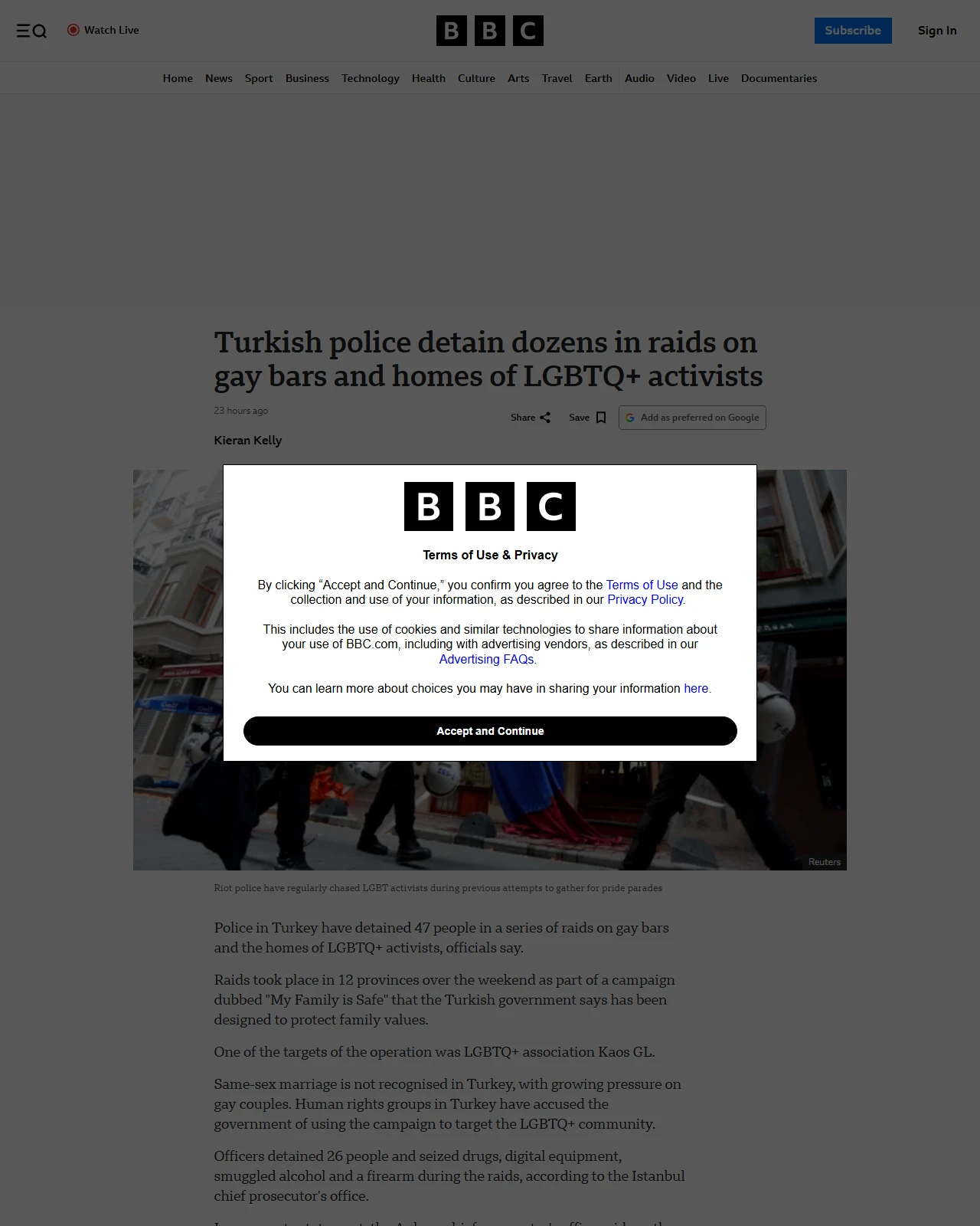 bbc.co.uk as published: Turkish police detain dozens in raids on gay bars and homes of LGBTQ+ activists