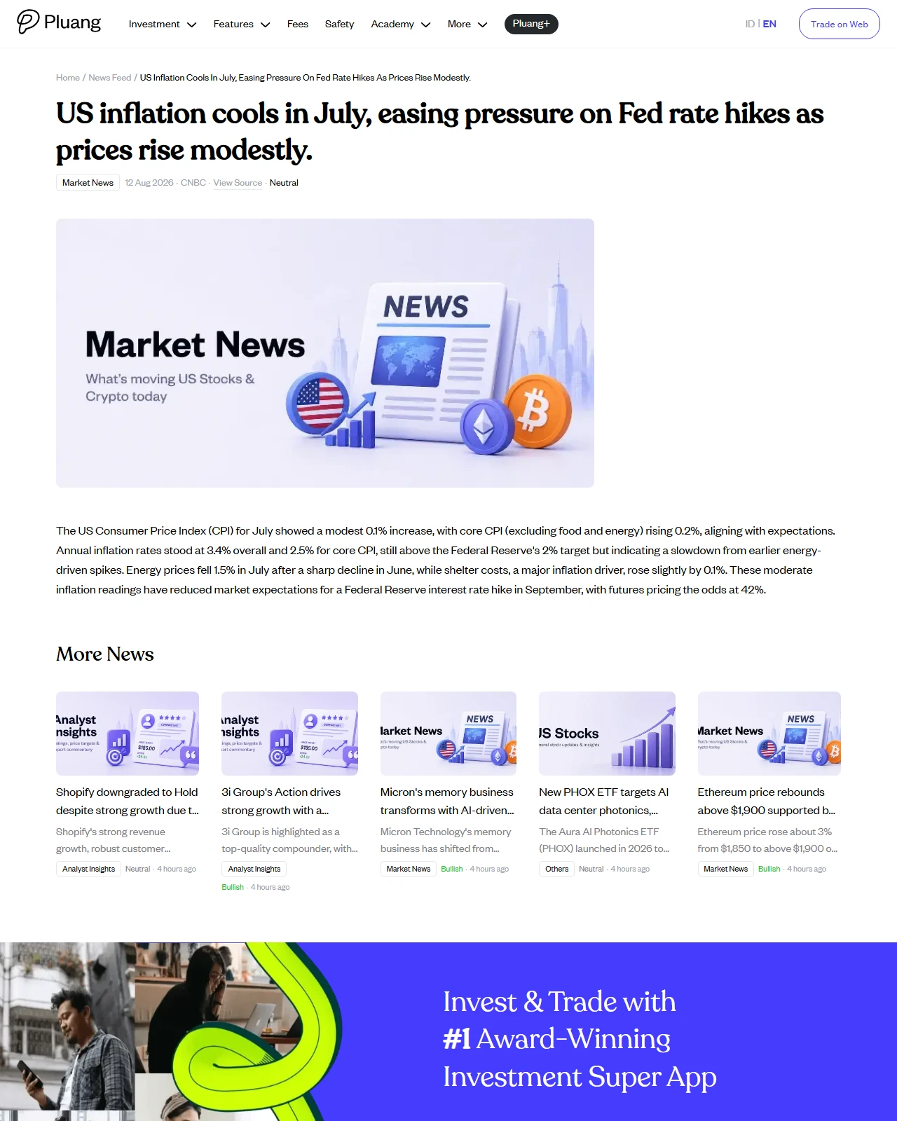 pluang.com as published: US inflation cools in July, easing pressure on Fed rate hikes as prices rise modestly.
