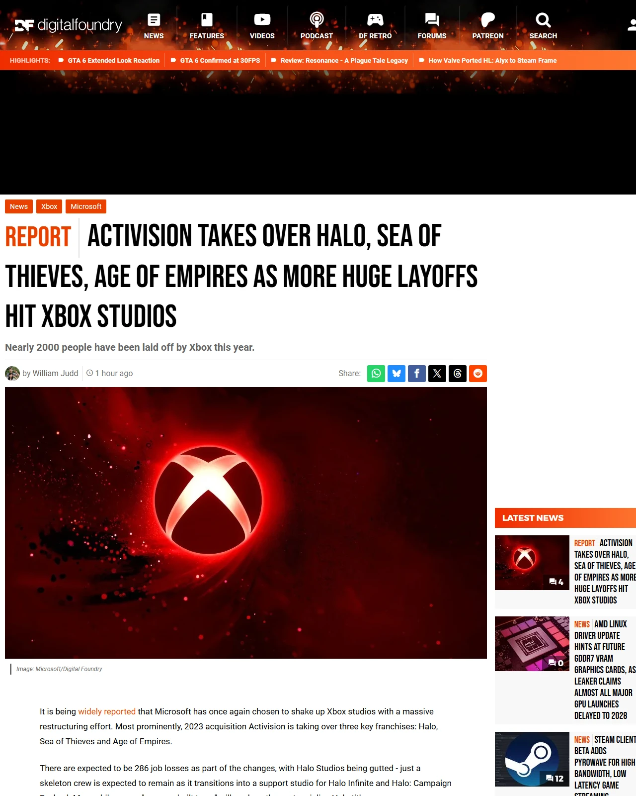 digitalfoundry.net as published: Report: Activision Takes Over Halo, Sea of Thieves, Age of Empires as More Huge Layoffs Hit Xbox Studios
