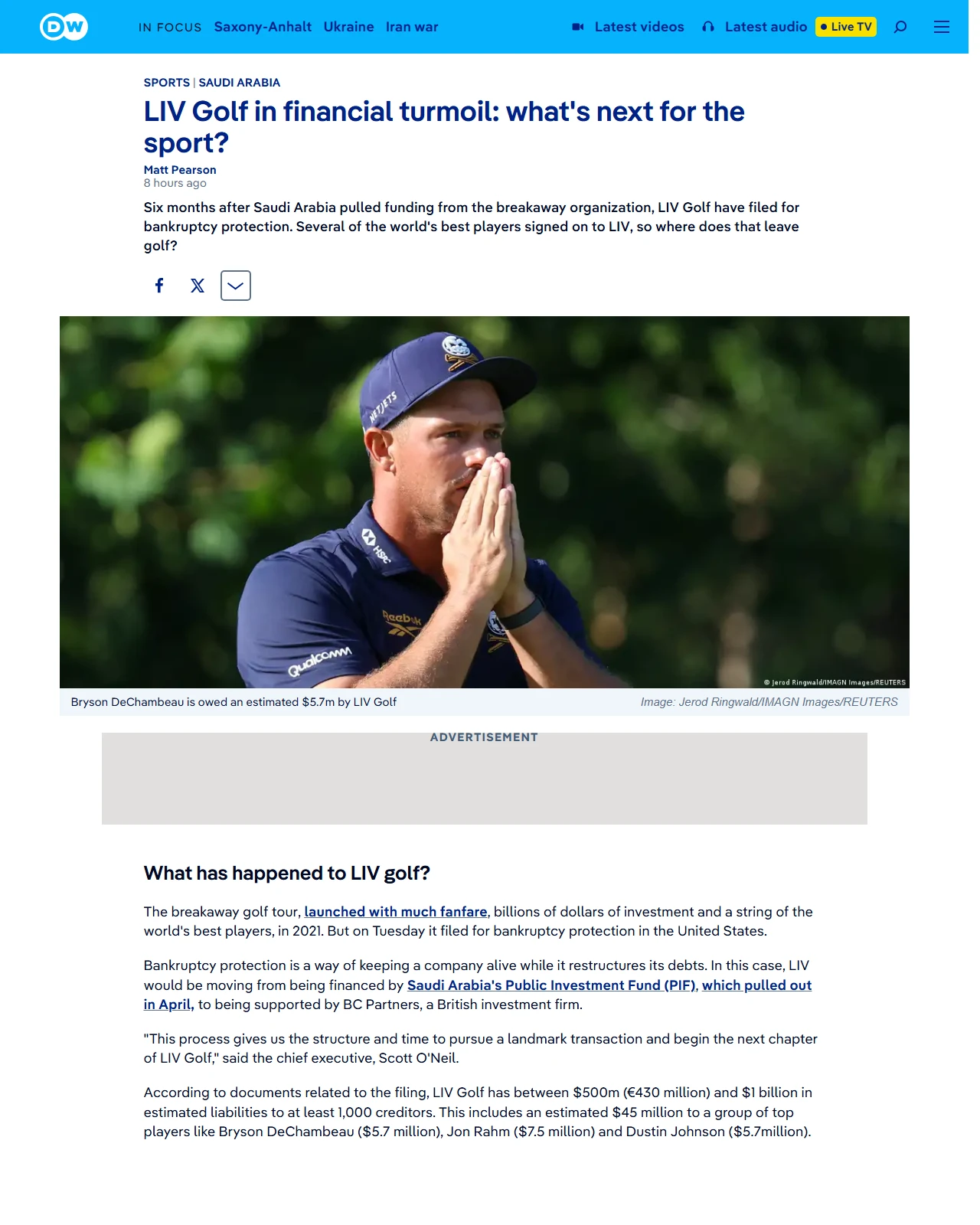 dw.com as published: LIV Golf in financial turmoil: what's next for the sport?