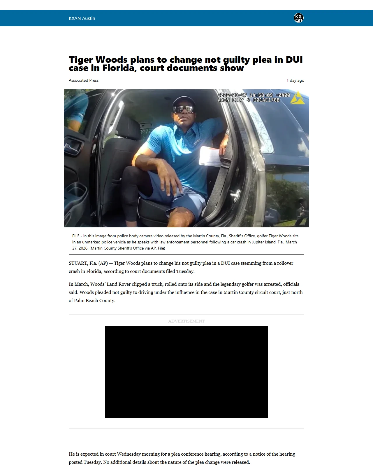 kxan.com as published: Court documents show Tiger Woods plans to change not guilty plea in DUI case in Florida
