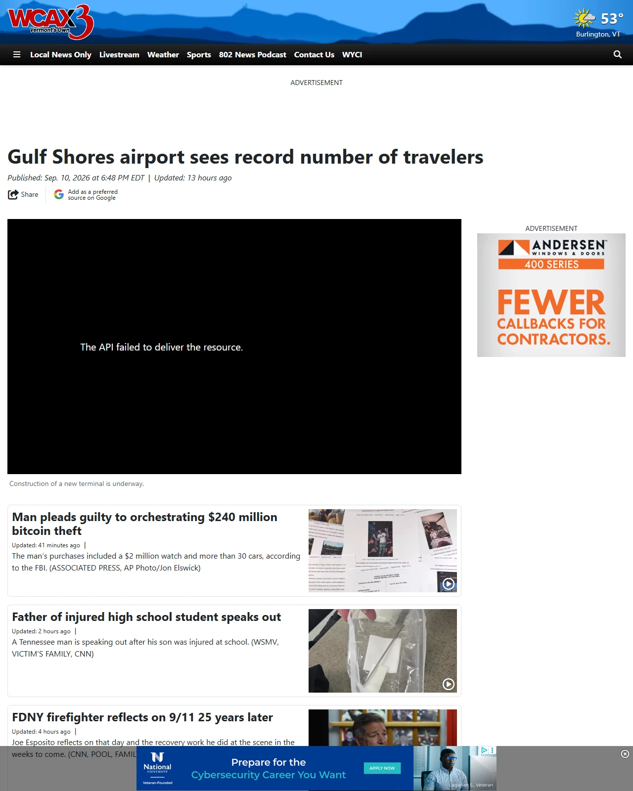 wcax.com as published: Gulf Shores airport sees record number of travelers