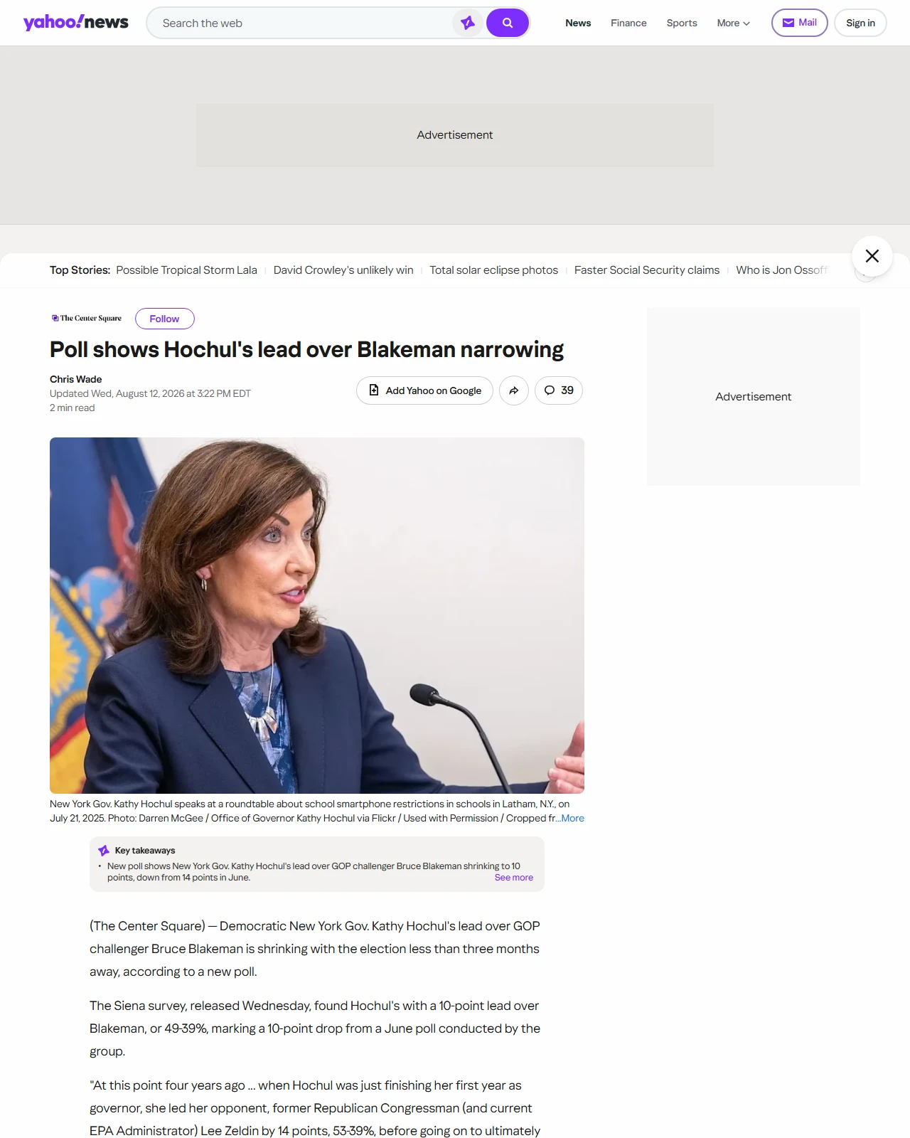 yahoo.com as published: Poll shows Hochul's lead over Blakeman narrowing