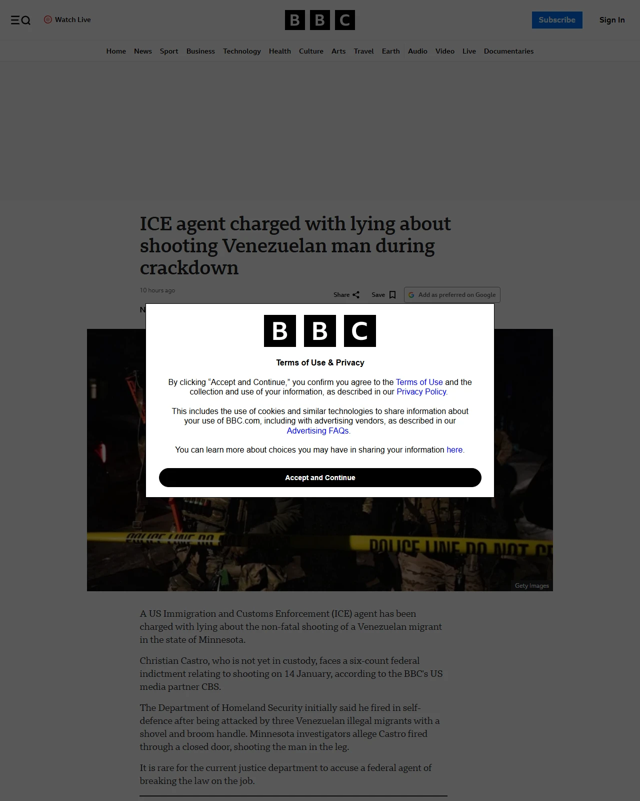 bbc.co.uk as published: ICE agent charged with lying about shooting Venezuelan man during crackdown