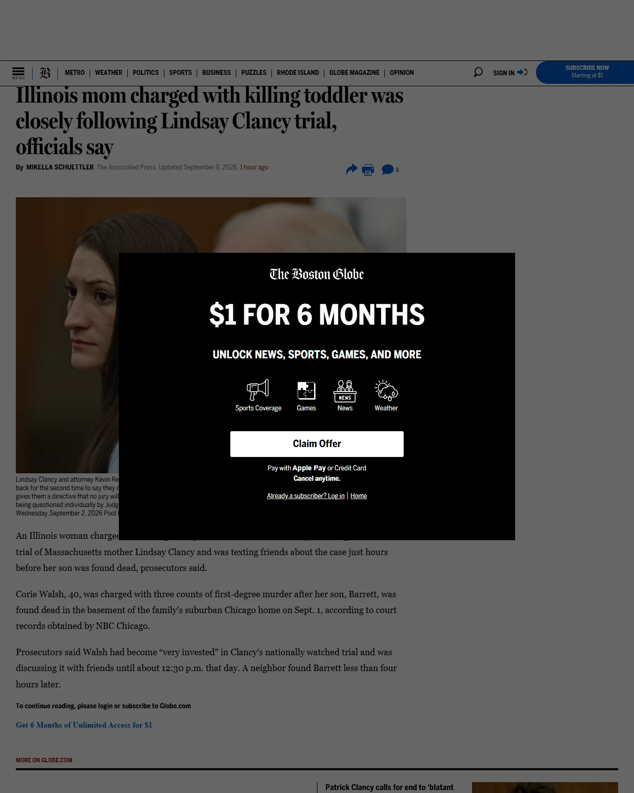 bostonglobe.com as published: Illinois mom charged with killing toddler was closely following Lindsay Clancy trial, officials say