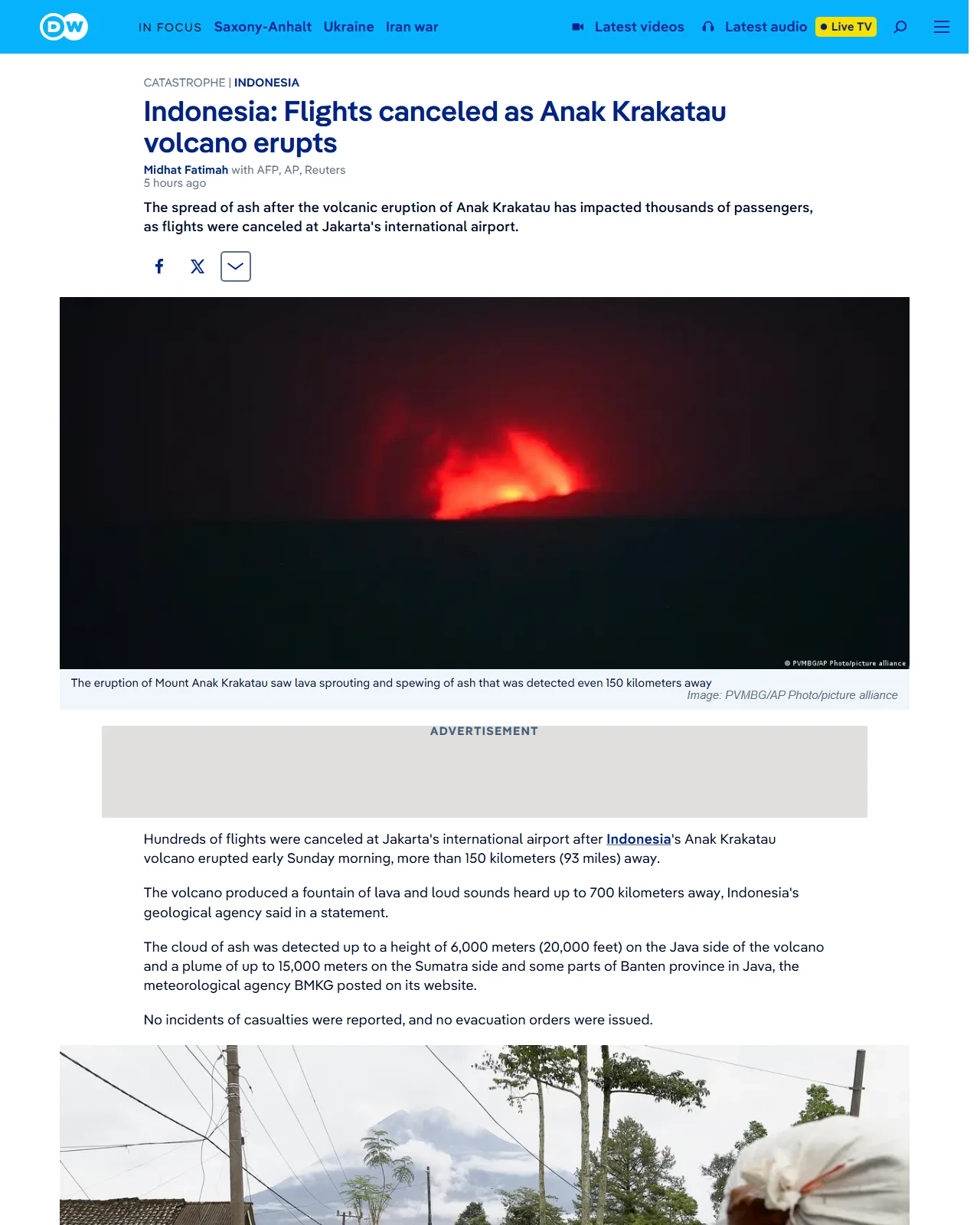 dw.com as published: Indonesia: Flights canceled as Anak Krakatau volcano erupts