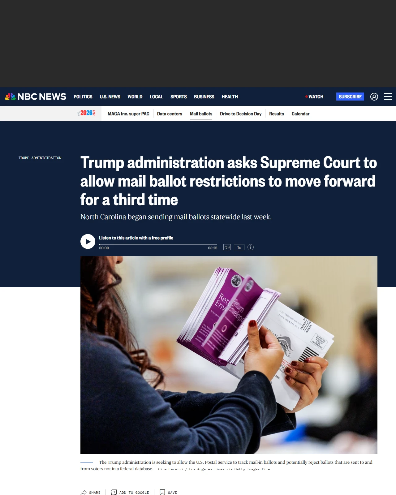 nbcnews.com as published: Trump asks Supreme Court to allow mail voting restrictions