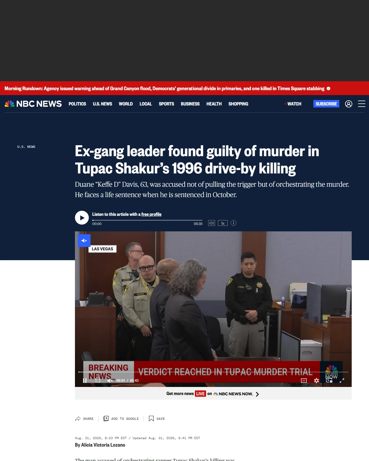 nbcnews.com as published: Former gang leader Duane ‘Keffe D’ Davis found guilty of murder in Tupac Shakur’s death