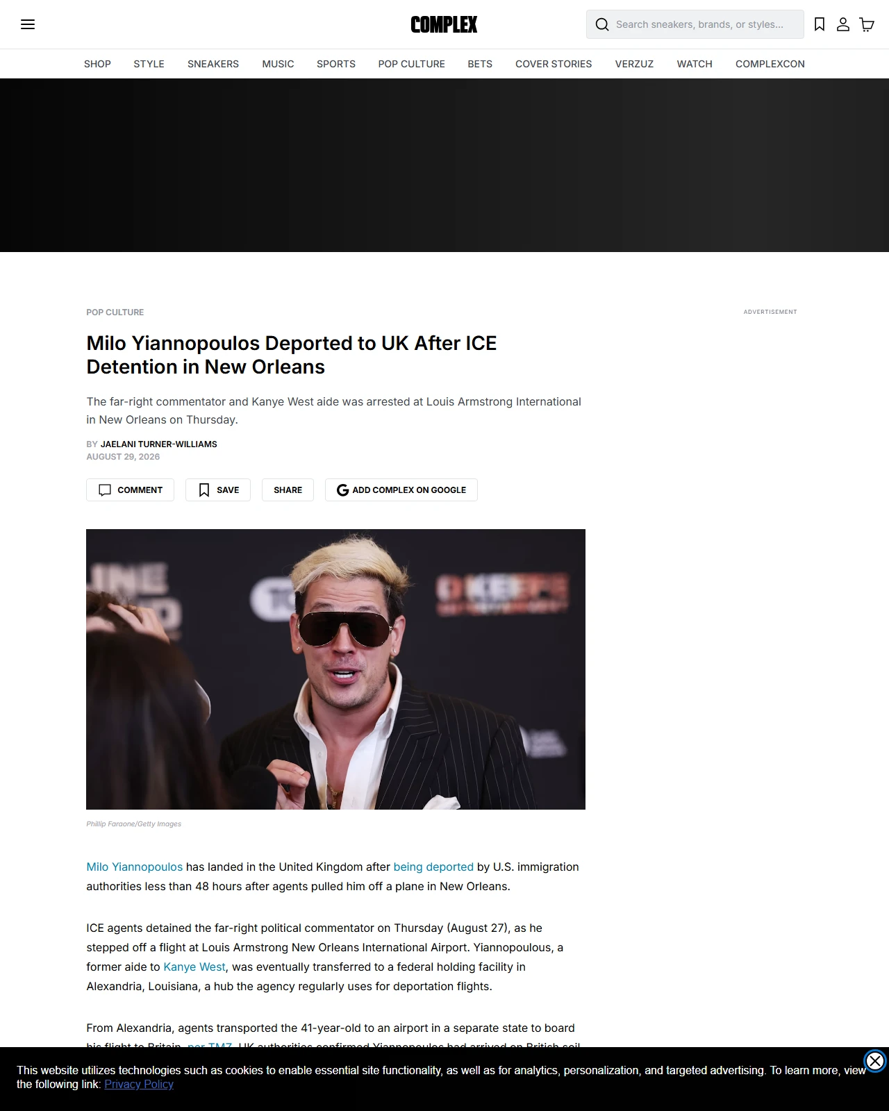 complex.com as published: Milo Yiannopoulos Deported to UK After ICE Detention in New Orleans