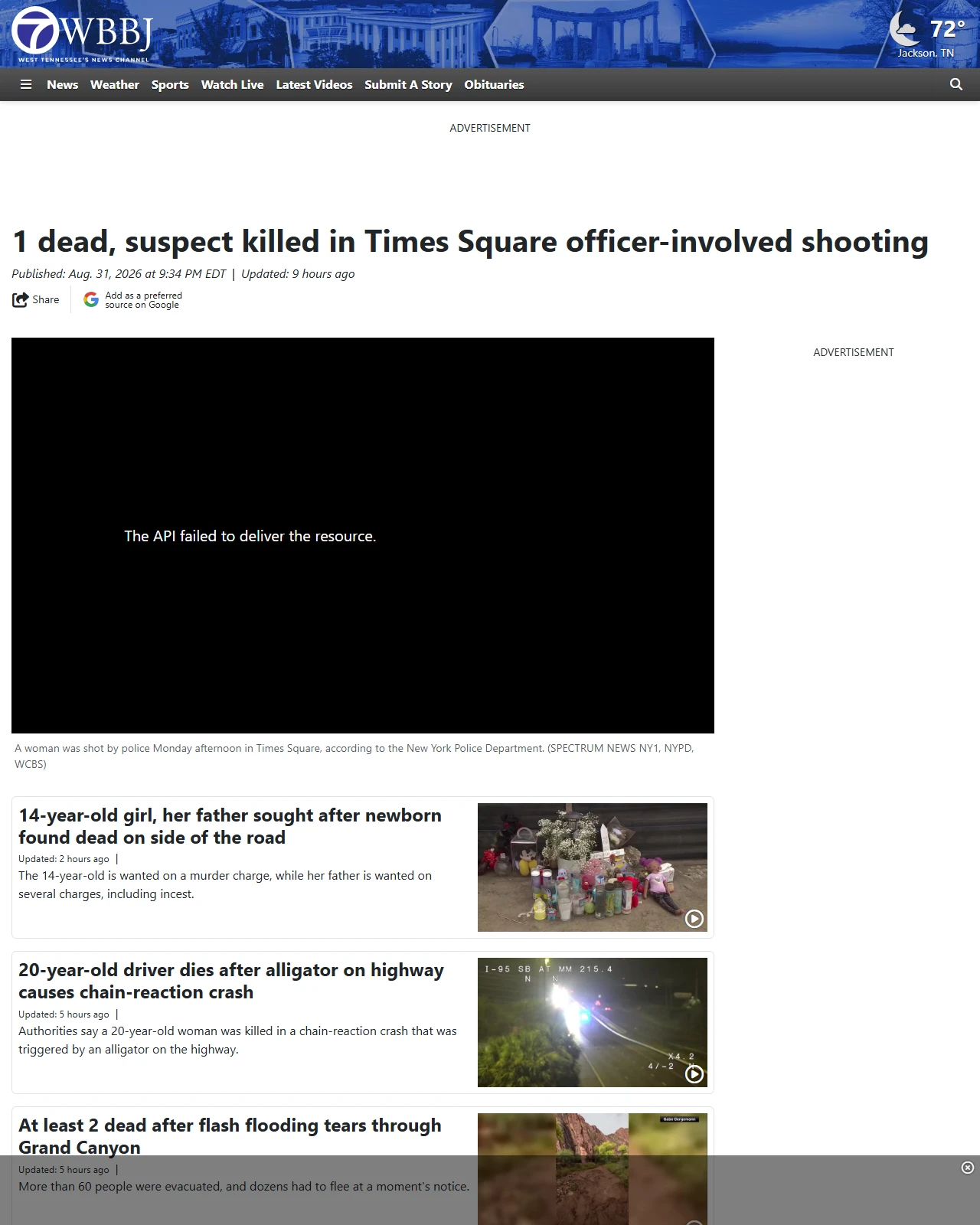 wbbjtv.com as published: 1 dead, suspect killed in Times Square officer-involved shooting