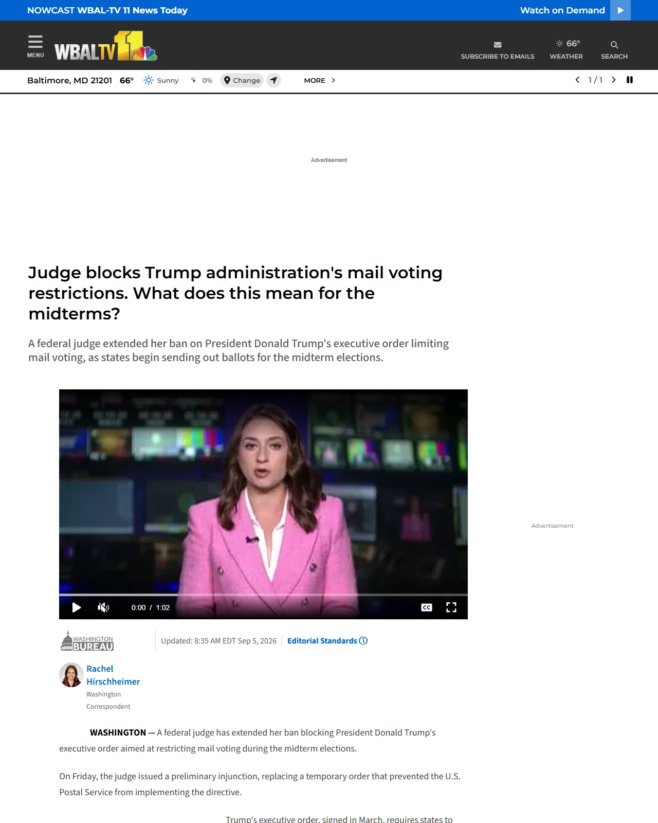 wbaltv.com as published: Judge blocks Trump administration's mail voting restrictions. What does this mean for the midterms? - WBAL-TV