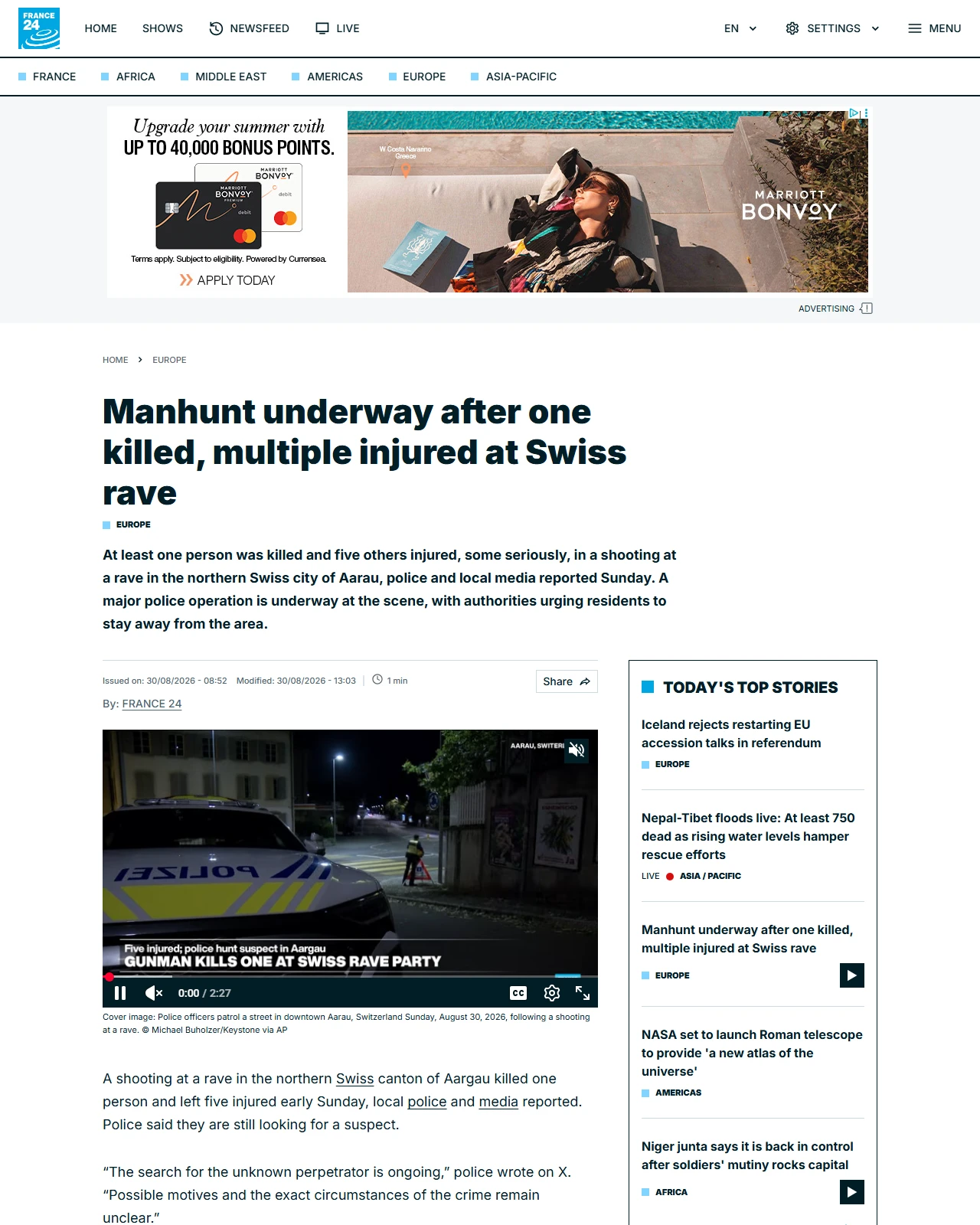 s.france24.com as published: Manhunt underway after one killed, multiple injured at Swiss rave