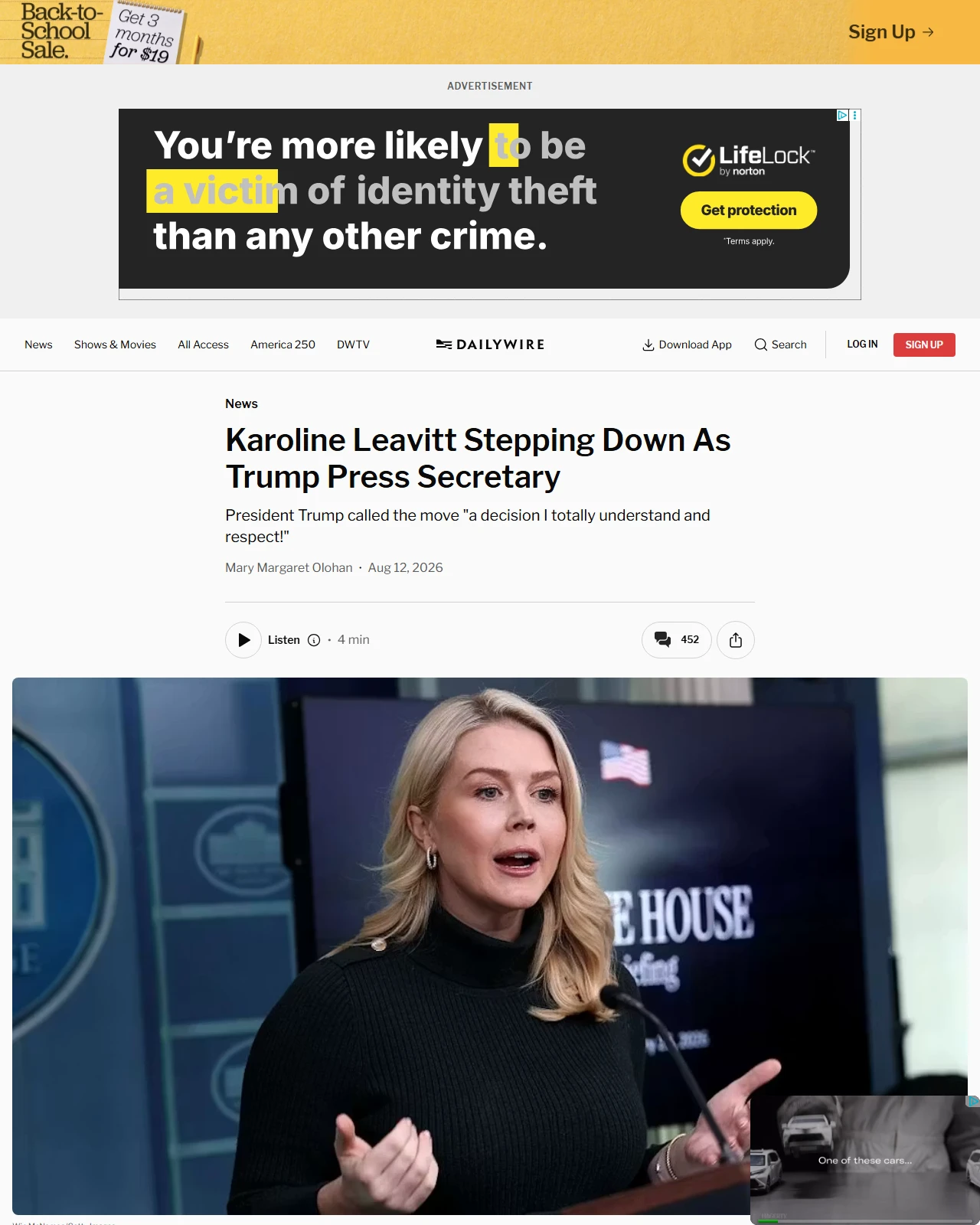 dailywire.com as published: Karoline Leavitt Stepping Down As Trump Press Secretary