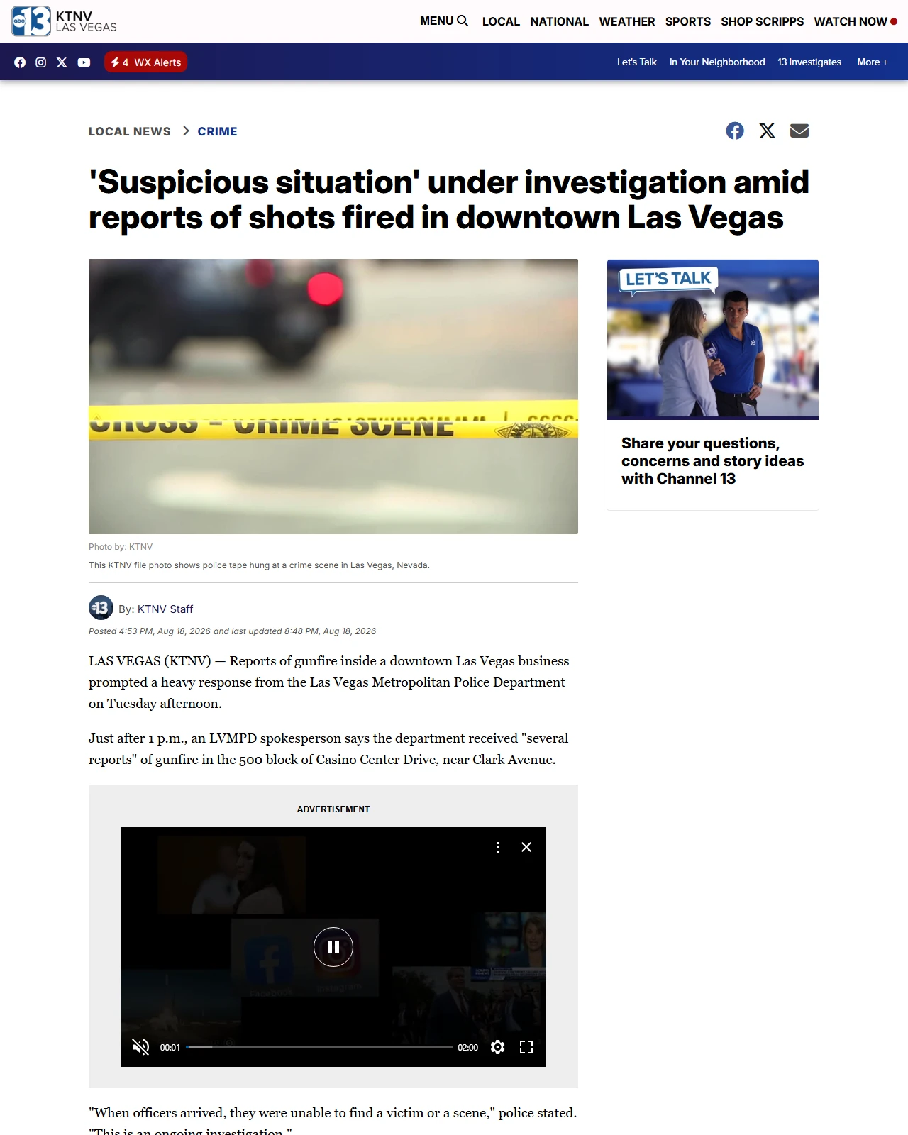 ktnv.com as published: 'Suspicious situation' under investigation amid reports of shots fired in downtown Las Vegas