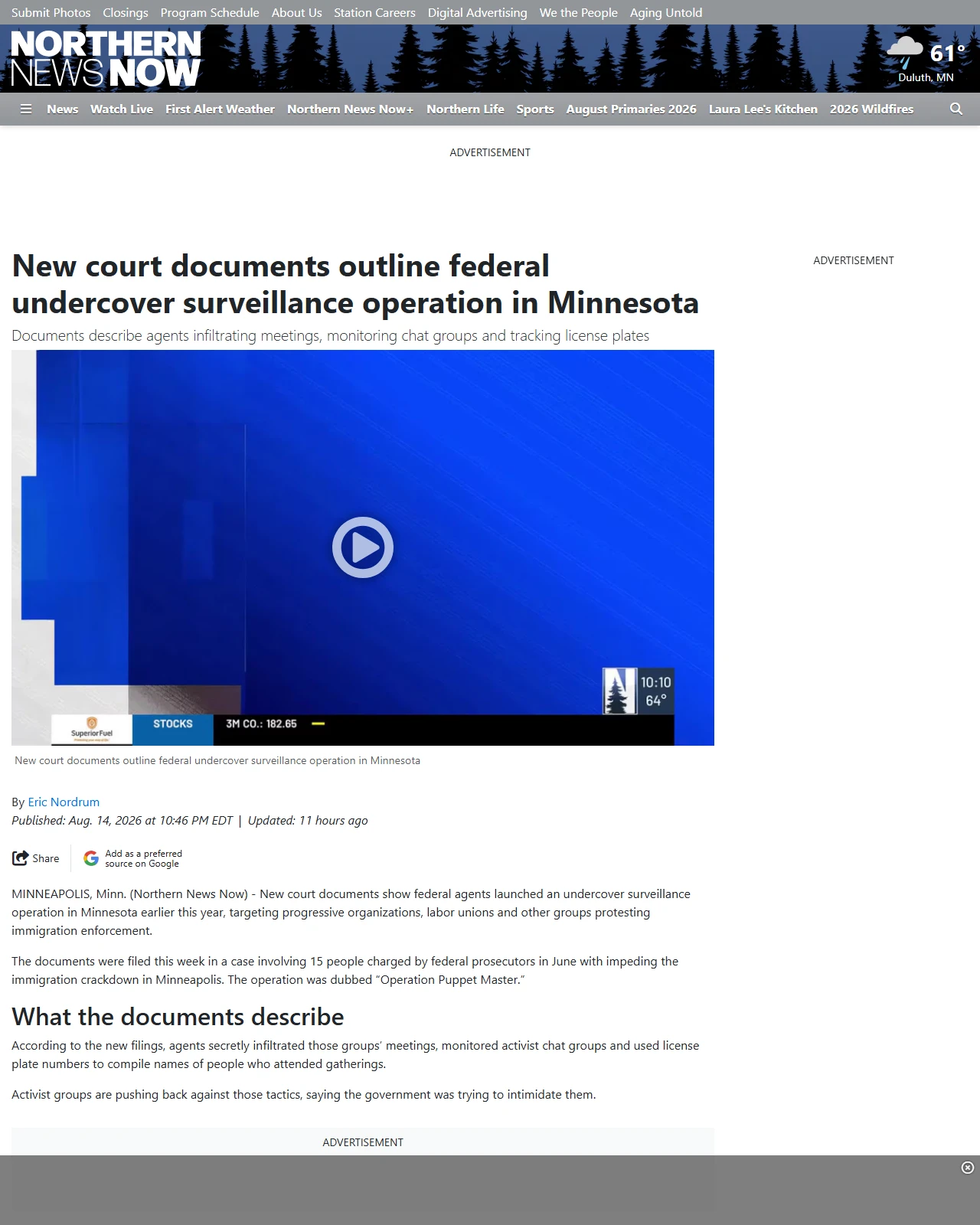 northernnewsnow.com as published: New court documents outline federal undercover surveillance operation in Minnesota