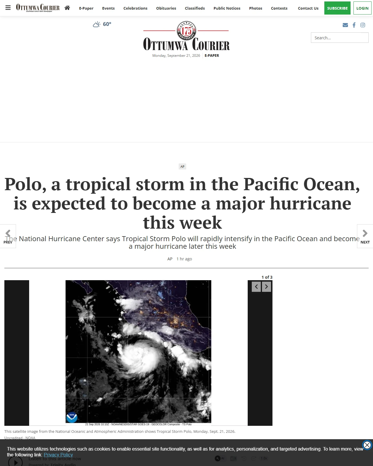ottumwacourier.com as published: Polo, a tropical storm in the Pacific Ocean, is expected to become a major hurricane this week