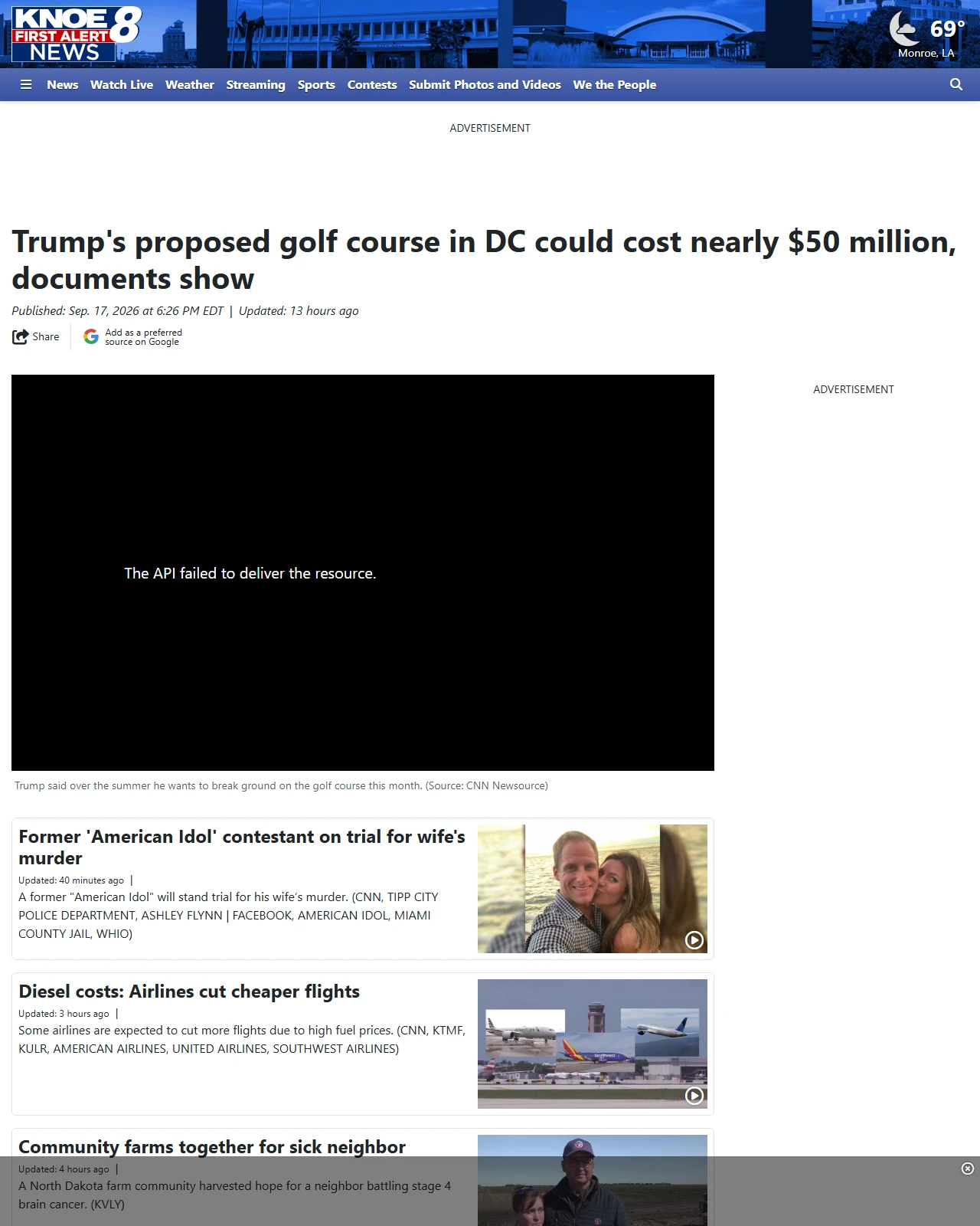 knoe.com as published: Trump's proposed golf course in DC could cost nearly $50 million, documents show