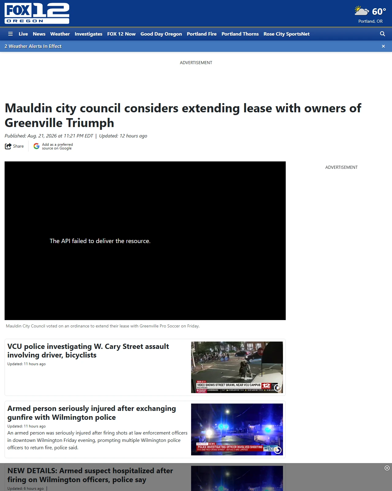 kptv.com as published: Mauldin city council considers extending lease with owners of Greenville Triumph