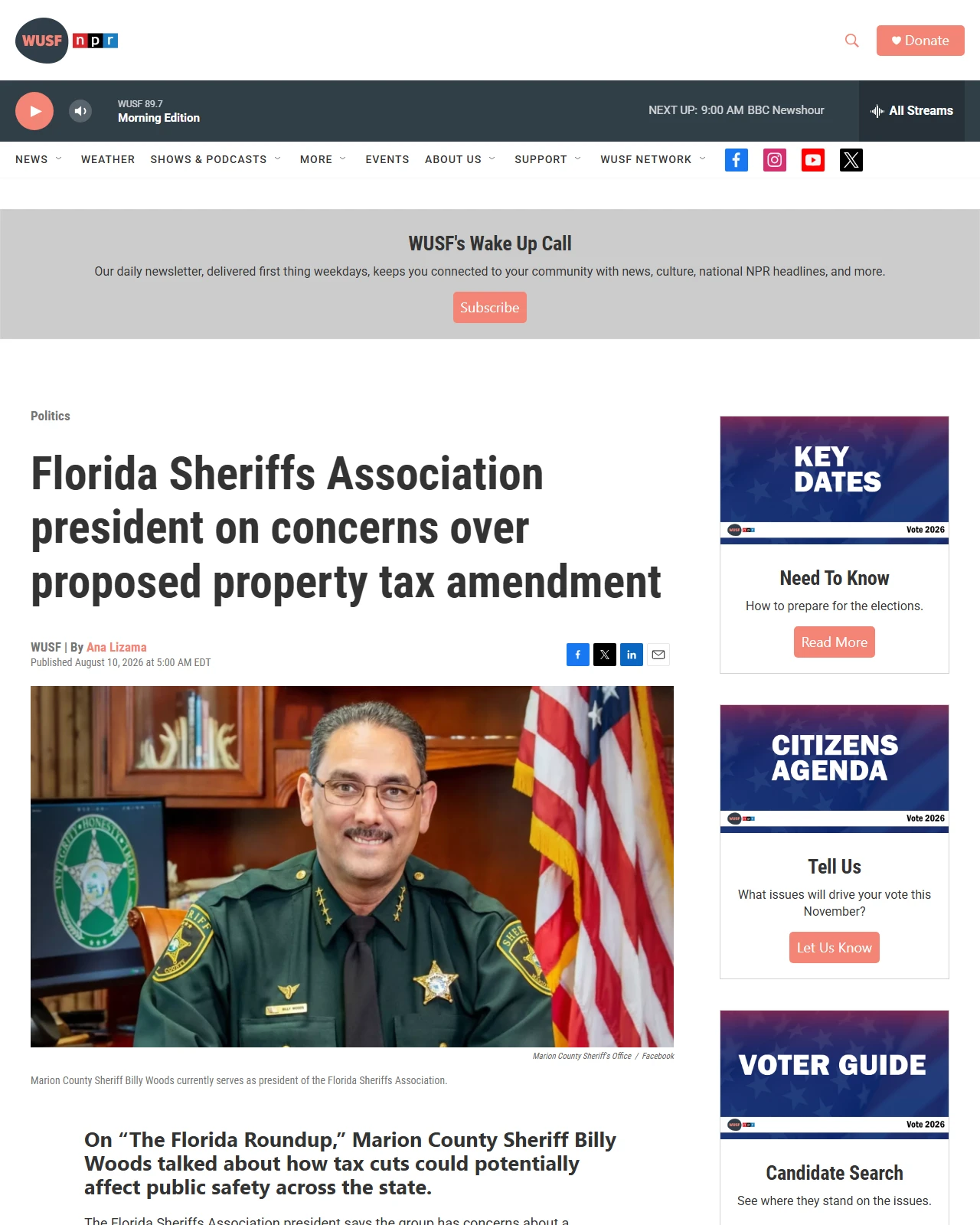 wusf.org as published: Florida Sheriffs Association president on concerns over the proposed property tax amendment