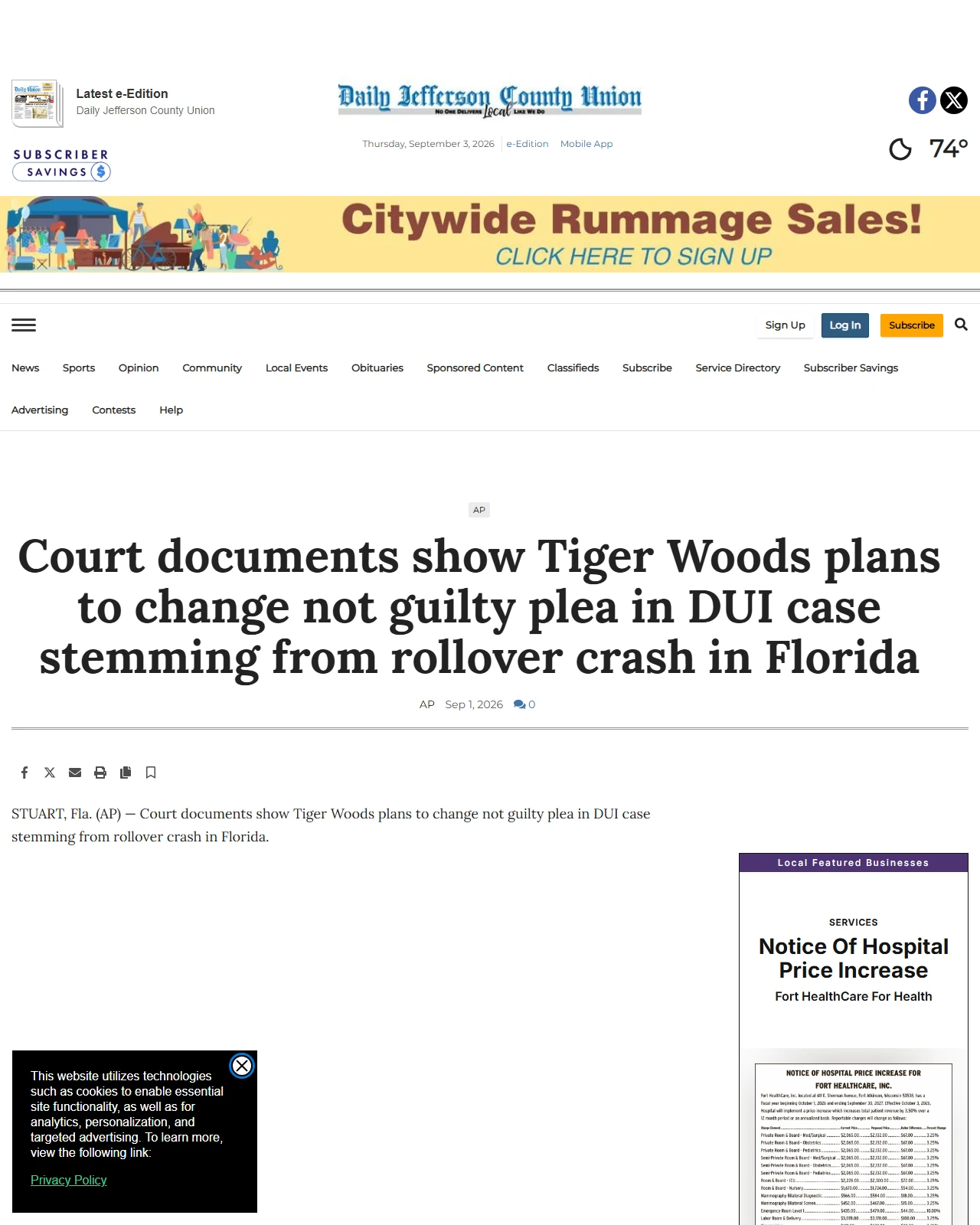 dailyunion.com as published: Court documents show Tiger Woods plans to change not guilty plea in DUI case stemming from rollover crash in Florida
