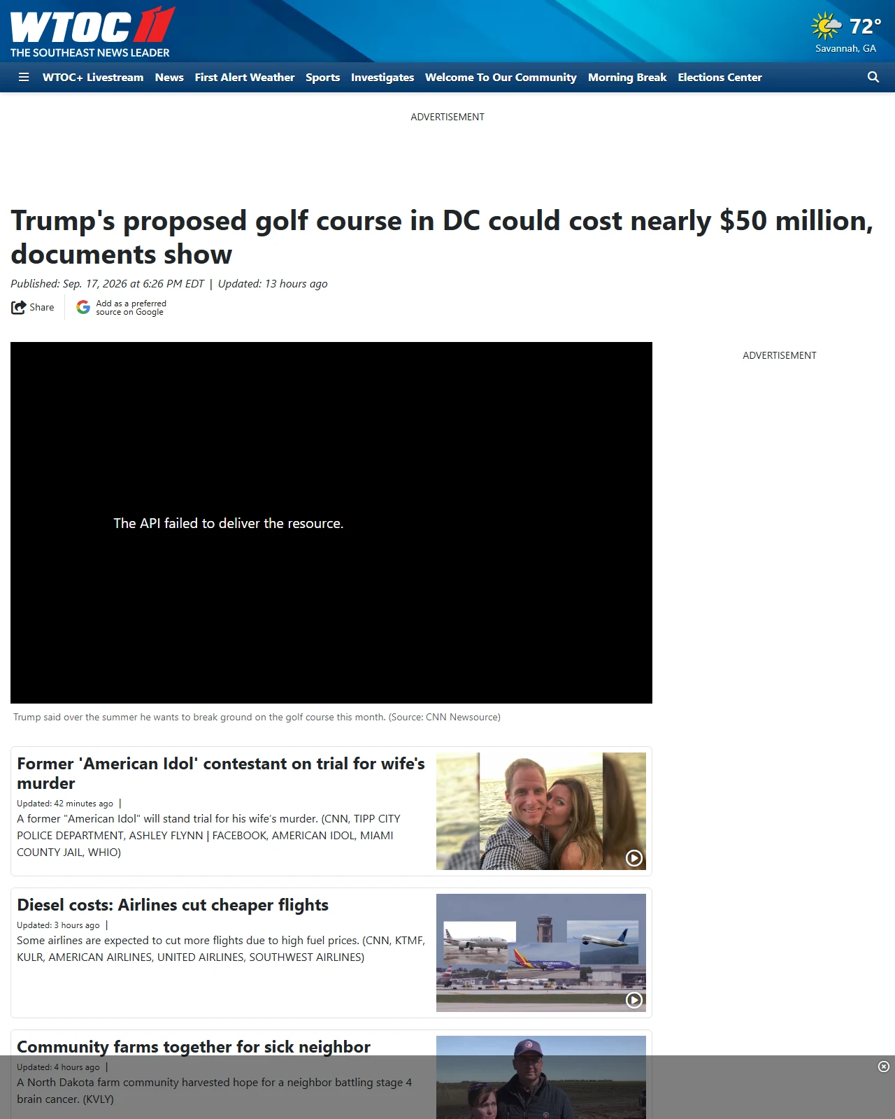 wtoc.com as published: Trump's proposed golf course in DC could cost nearly $50 million, documents show
