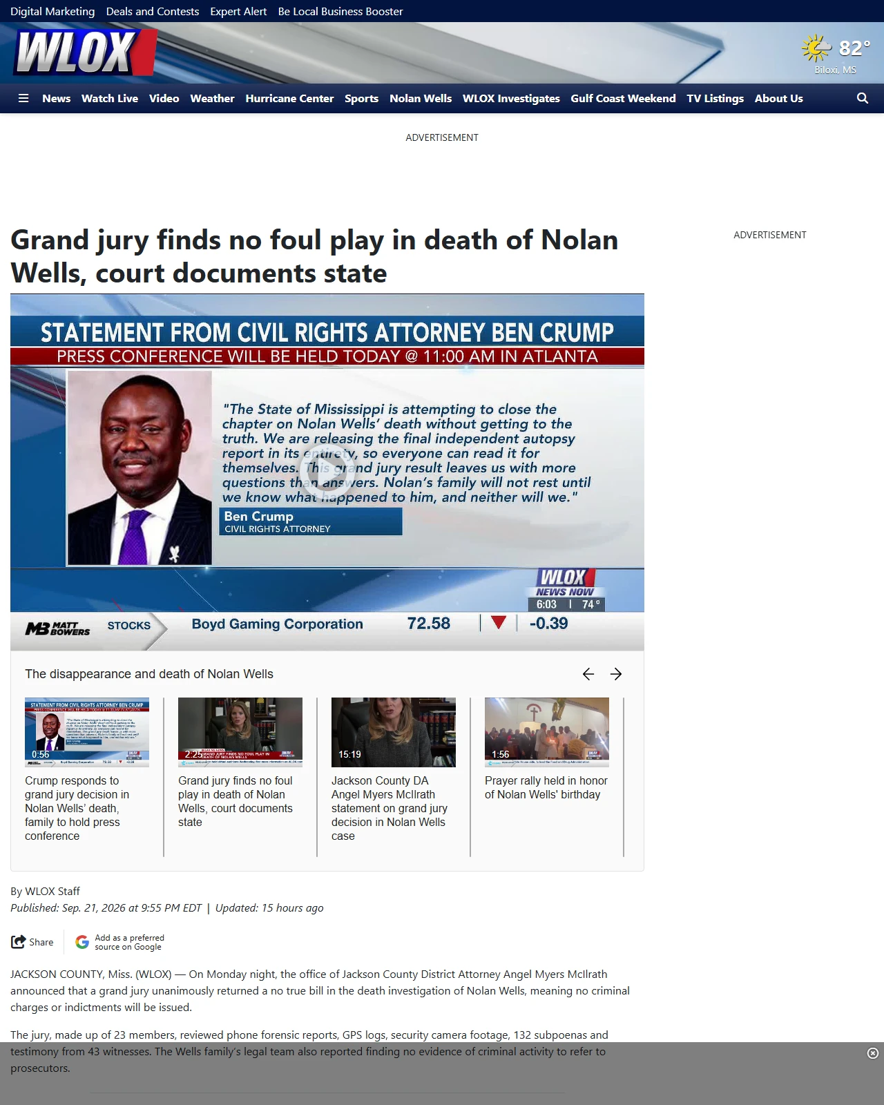 wlox.com as published: Grand jury finds no foul play in death of Nolan Wells, court documents state