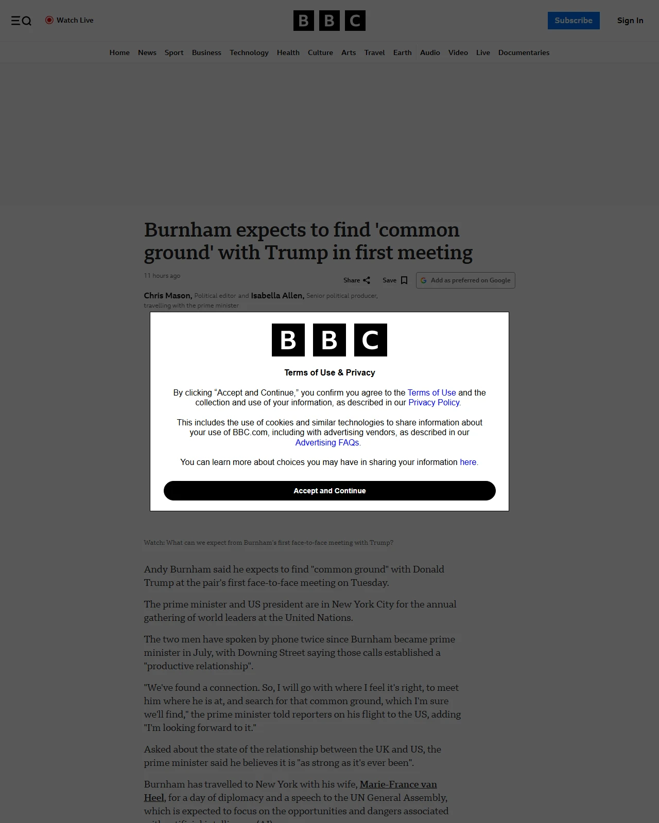 bbc.co.uk as published: Burnham expects to find 'common ground' with Trump in first meeting