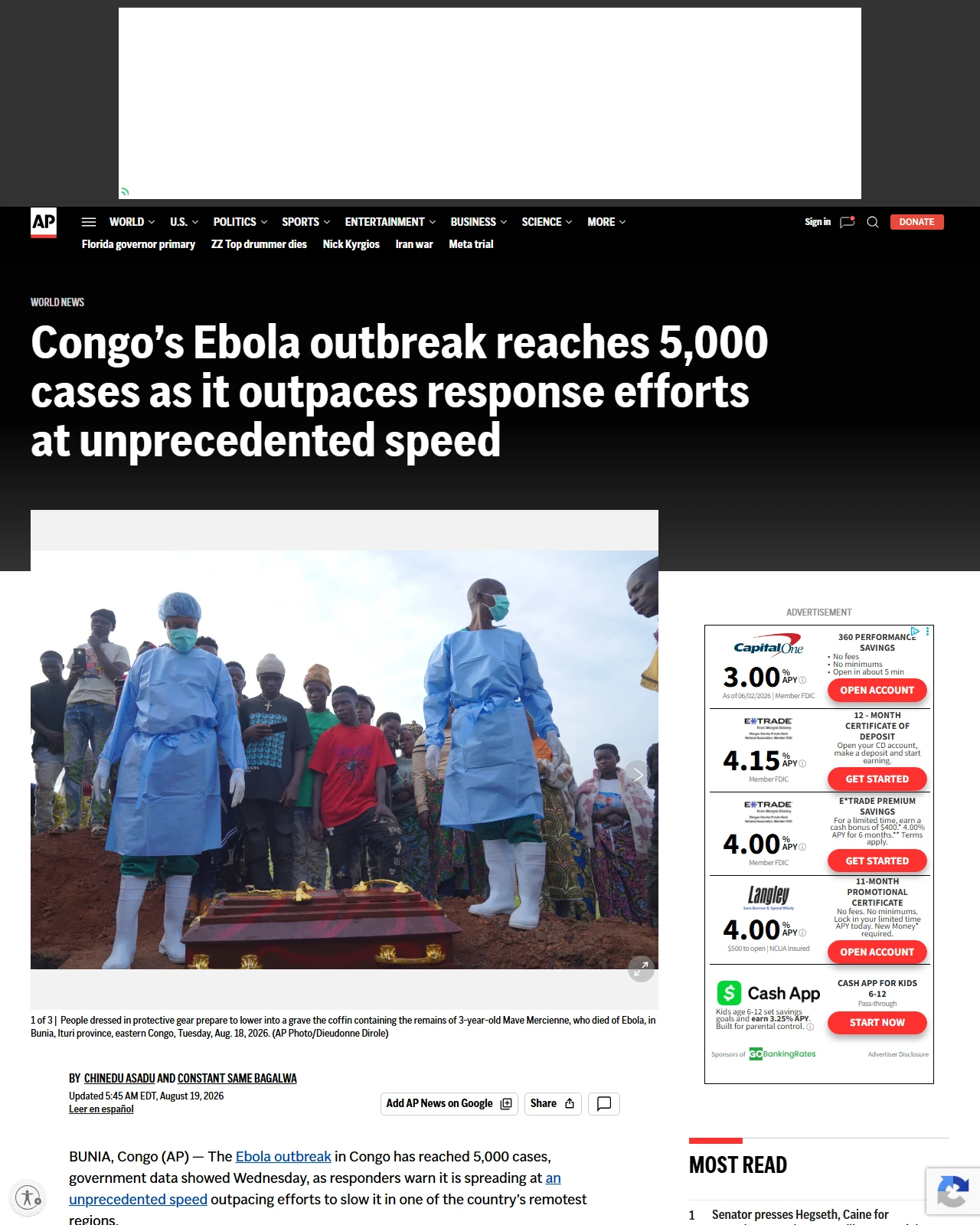 apnews.com as published: Congo’s Ebola outbreak reaches 5,000 cases as it outpaces response efforts at unprecedented speed