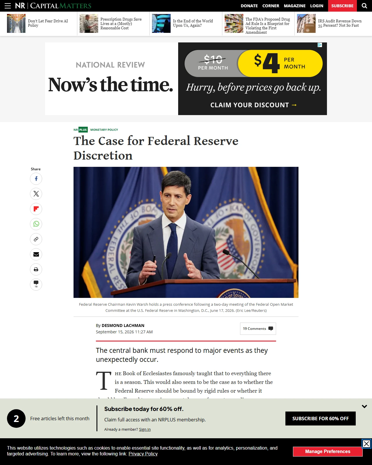 nationalreview.com as published: The Case for Federal Reserve Discretion