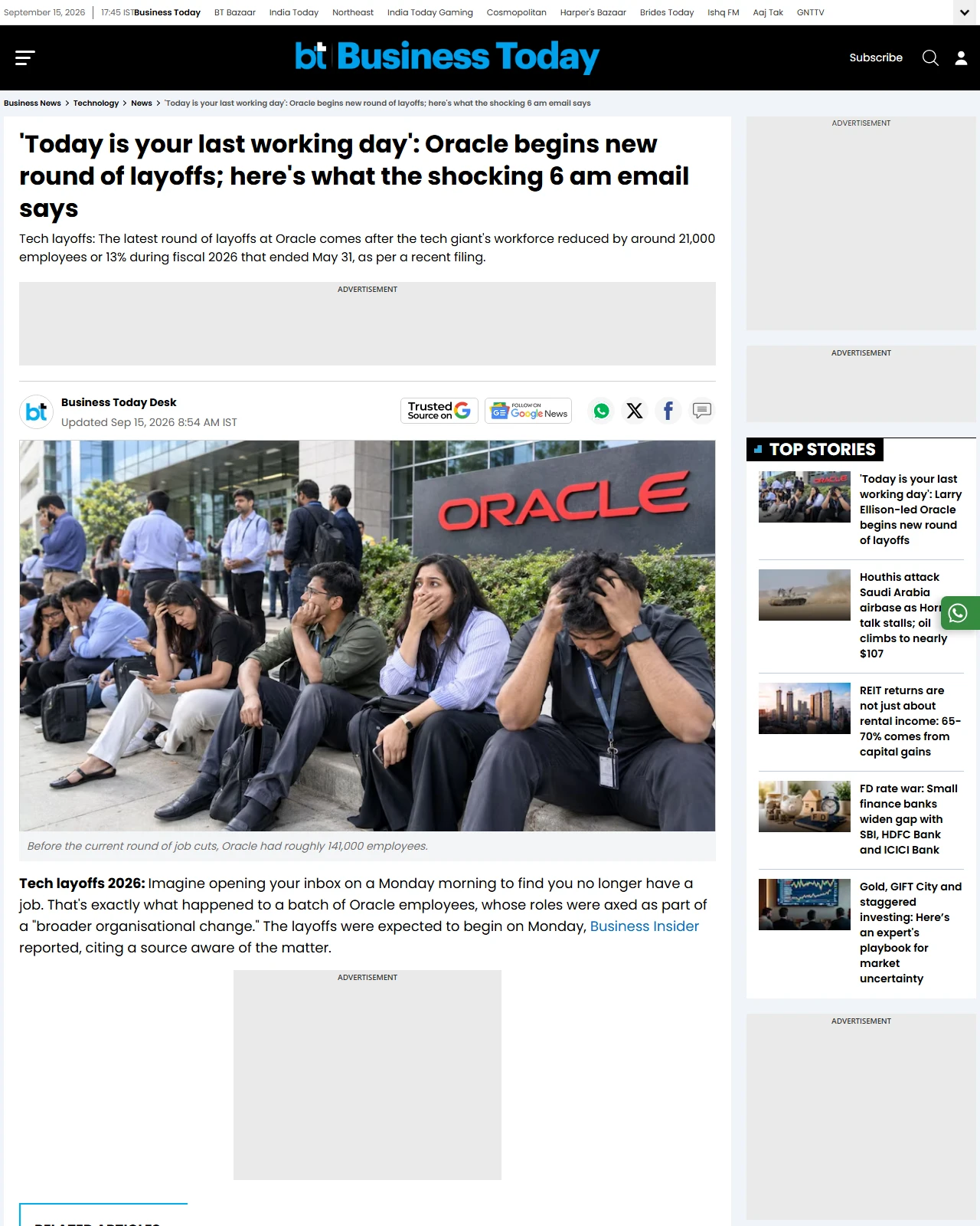businesstoday.in as published: 'Today is your last working day': Oracle begins new round of layoffs; here's what the shocking 6 am email says