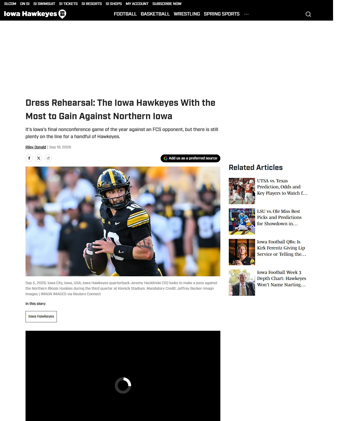 si.com as published: Dress Rehearsal: The Iowa Hawkeyes With the Most to Gain Against Northern Iowa