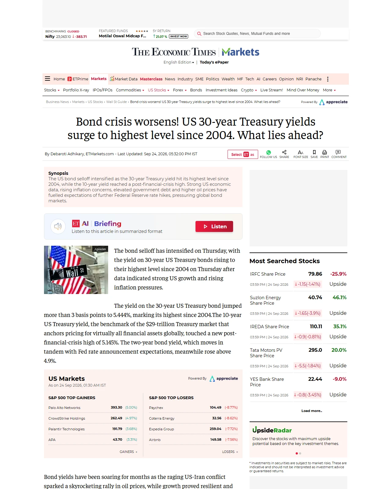 economictimes.com as published: Bond crisis worsens! US 30-year Treasury yields surge to highest level since 2004. What lies ahead?